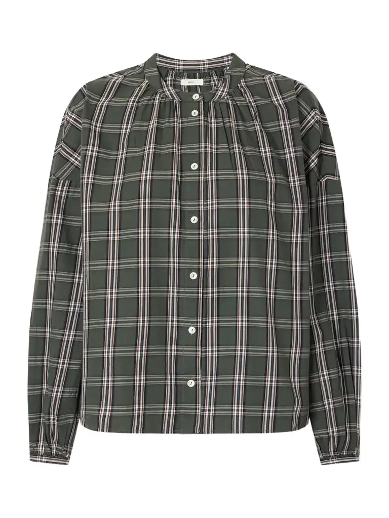 SKALL Cilla Gathered Checked Organic Cotton-poplin Blouse