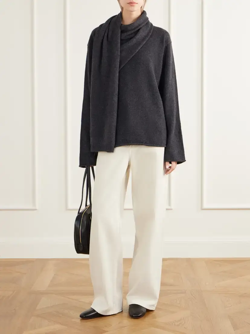 Loulou de Saison Frances Scarf-detailed Cashmere Sweater | Thumbnail 2 Loulou de Saison Frances Scarf-detailed Cashmere Sweater | Thumbnail 2