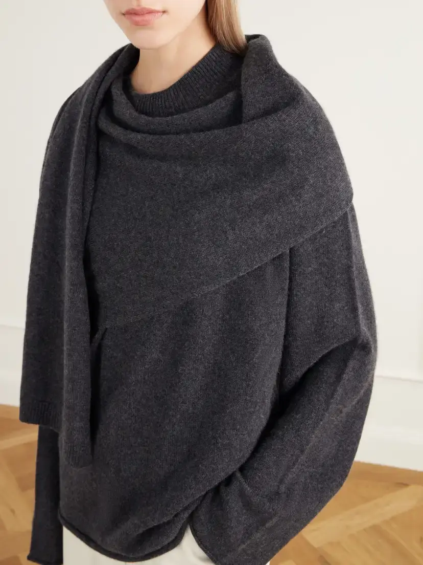 Loulou de Saison Frances Scarf-detailed Cashmere Sweater | Thumbnail 4 Loulou de Saison Frances Scarf-detailed Cashmere Sweater | Thumbnail 4