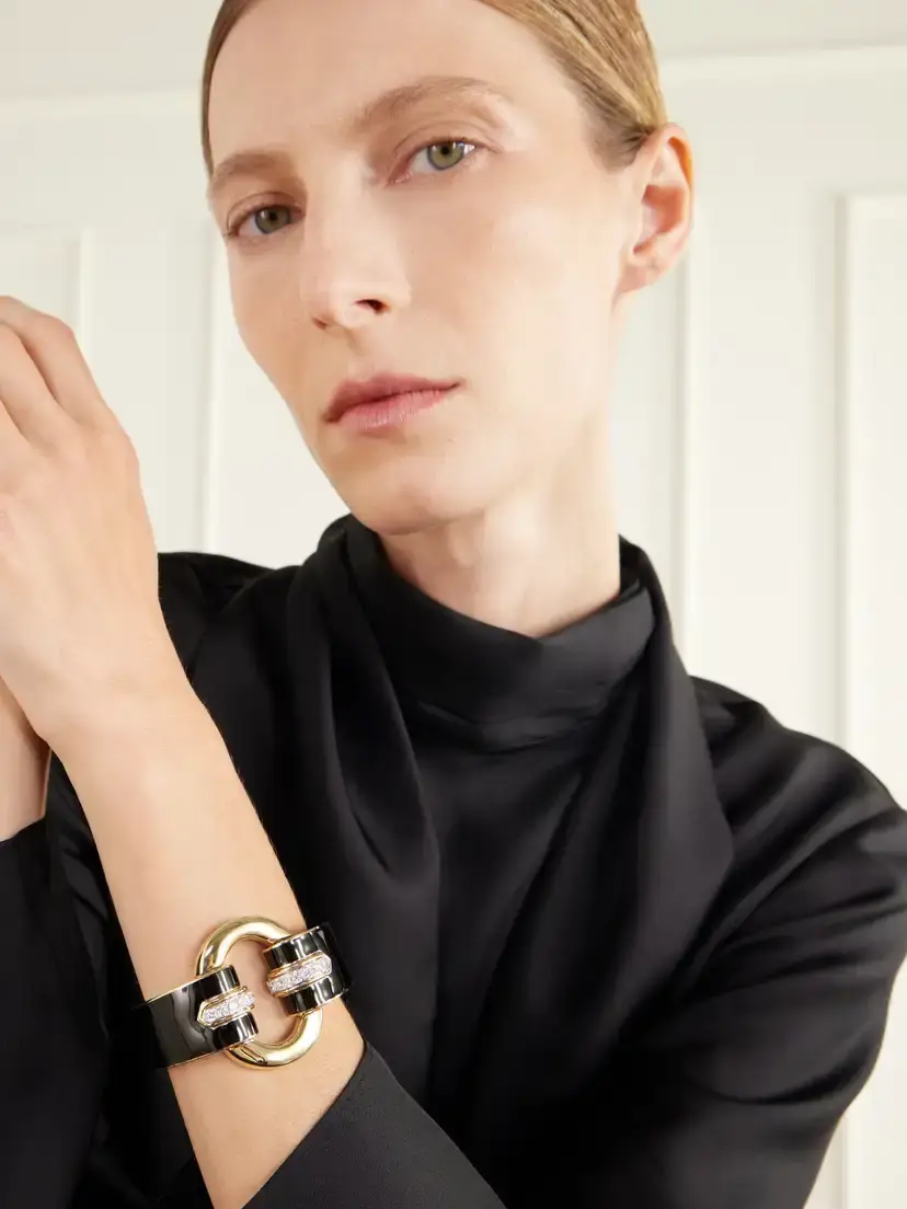 DAVID WEBB Strap 18-karat Gold, Platinum, Diamond And Enamel Cuff | Thumbnail 2 DAVID WEBB Strap 18-karat Gold, Platinum, Diamond And Enamel Cuff | Thumbnail 2