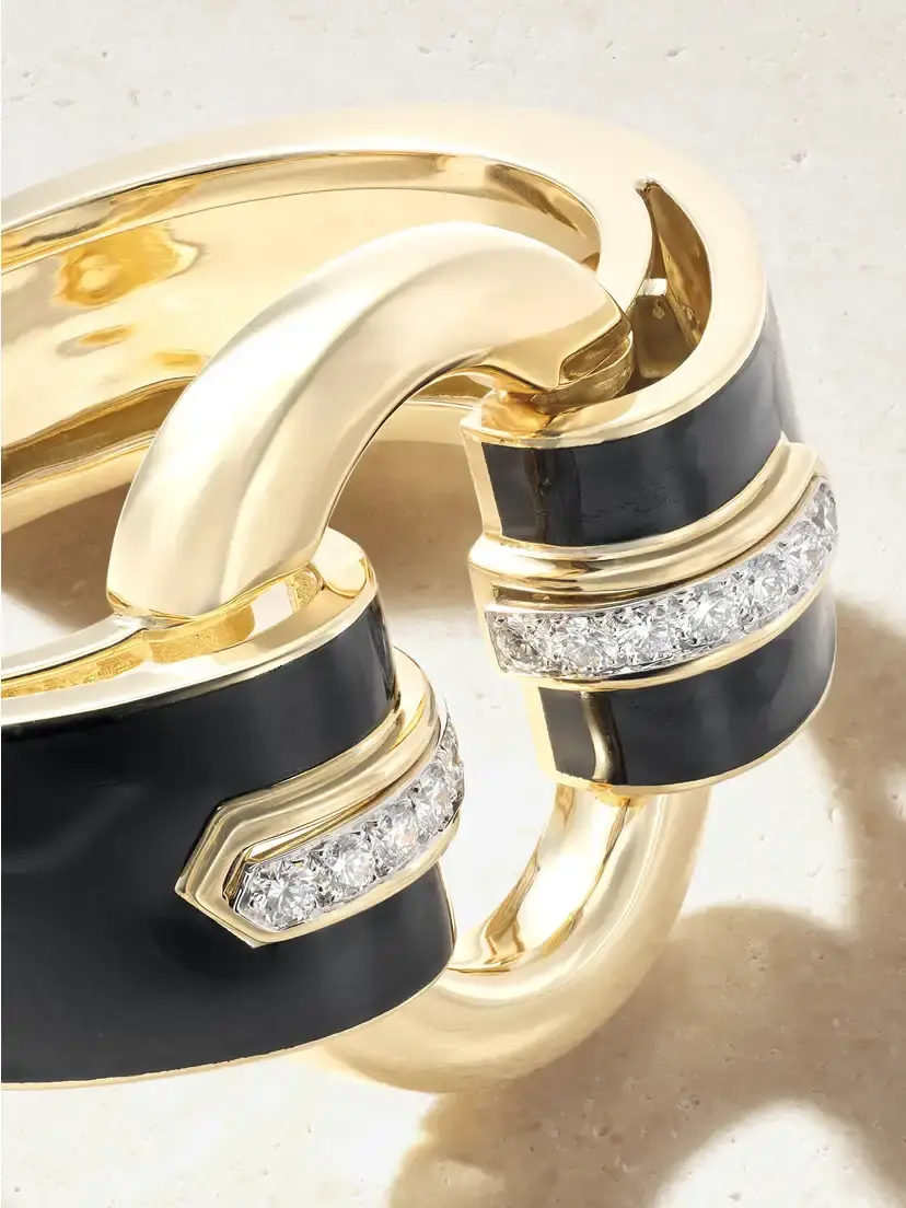 DAVID WEBB Strap 18-karat Gold, Platinum, Diamond And Enamel Cuff | Thumbnail 4 DAVID WEBB Strap 18-karat Gold, Platinum, Diamond And Enamel Cuff | Thumbnail 4