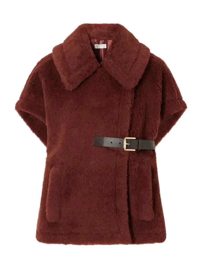 Max Mara Abavo Buckled Alpaca, Wool And Silk-blend Fleece Cape