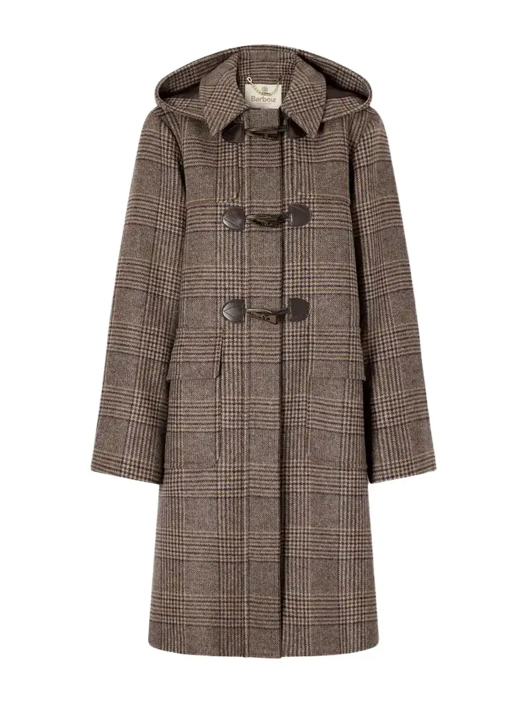 Barbour Melody Leather-trimmed Prince Of Wales Checked Wool-blend Woven Coat
