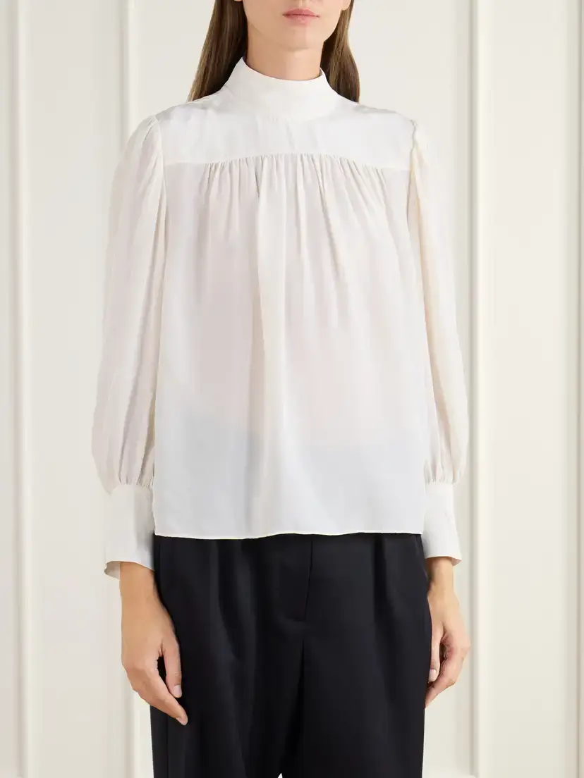 Veronica Beard Brooks Gathered Crepe De Chine Blouse | Thumbnail 3 Veronica Beard Brooks Gathered Crepe De Chine Blouse | Thumbnail 3