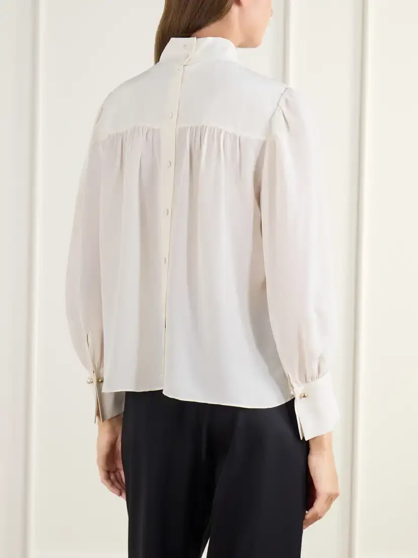 Veronica Beard Brooks Gathered Crepe De Chine Blouse | Thumbnail 4 Veronica Beard Brooks Gathered Crepe De Chine Blouse | Thumbnail 4