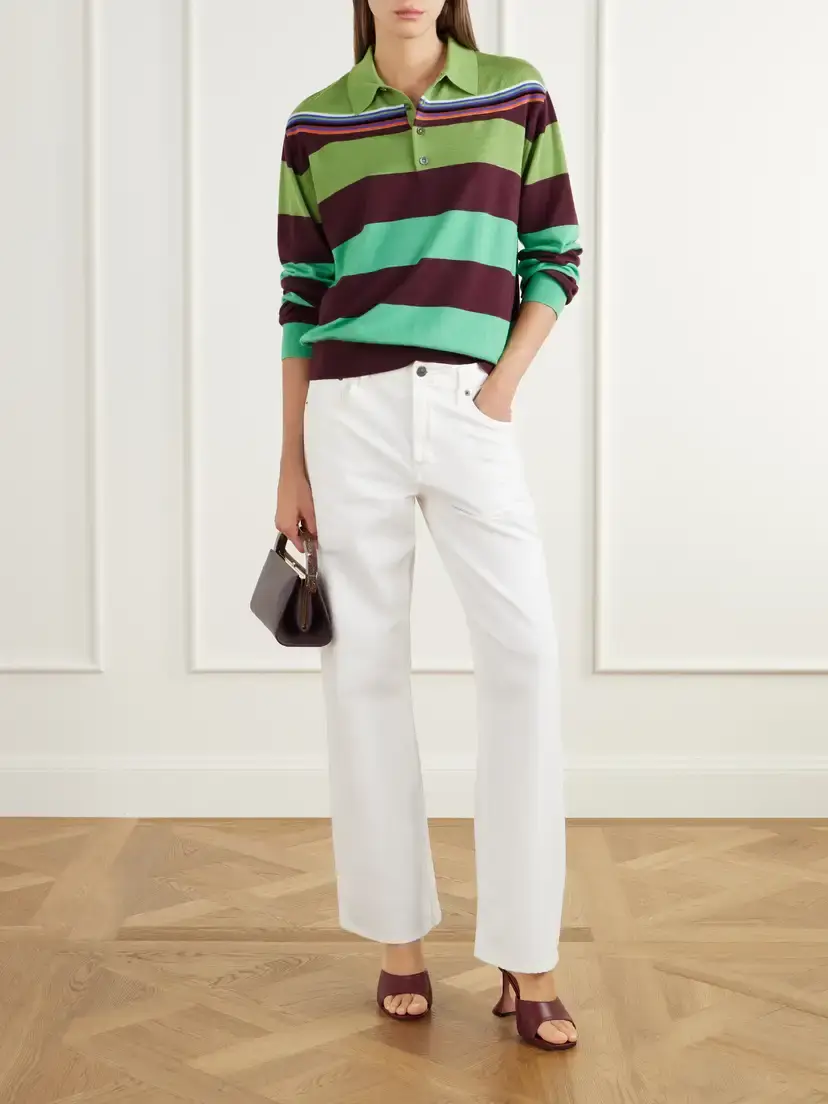 Christopher John Rogers Striped Wool And Silk Blend Polo Shirt | Thumbnail 2 Christopher John Rogers Striped Wool And Silk Blend Polo Shirt | Thumbnail 2