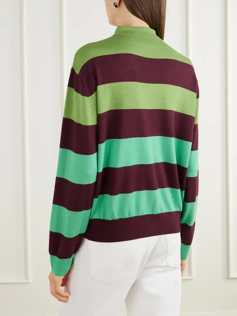 Christopher John Rogers Striped Wool And Silk Blend Polo Shirt | Thumbnail 4 Christopher John Rogers Striped Wool And Silk Blend Polo Shirt | Thumbnail 4