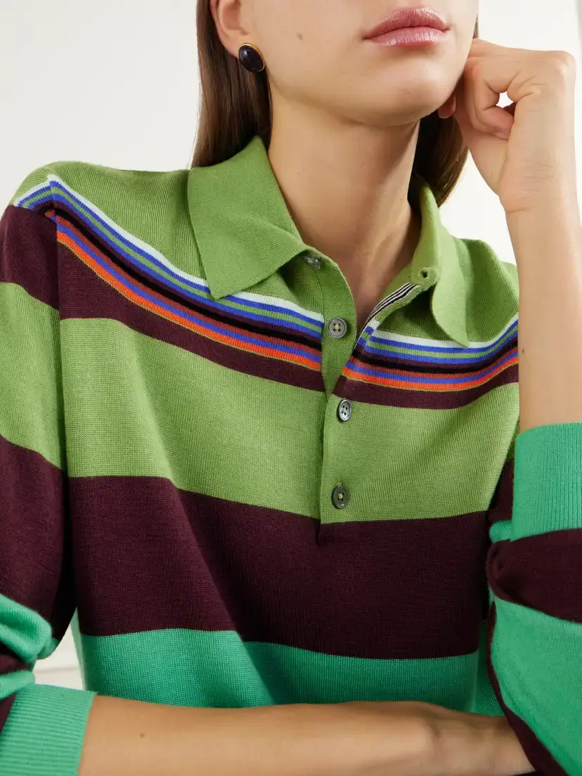 Christopher John Rogers Striped Wool And Silk Blend Polo Shirt | Thumbnail 5 Christopher John Rogers Striped Wool And Silk Blend Polo Shirt | Thumbnail 5