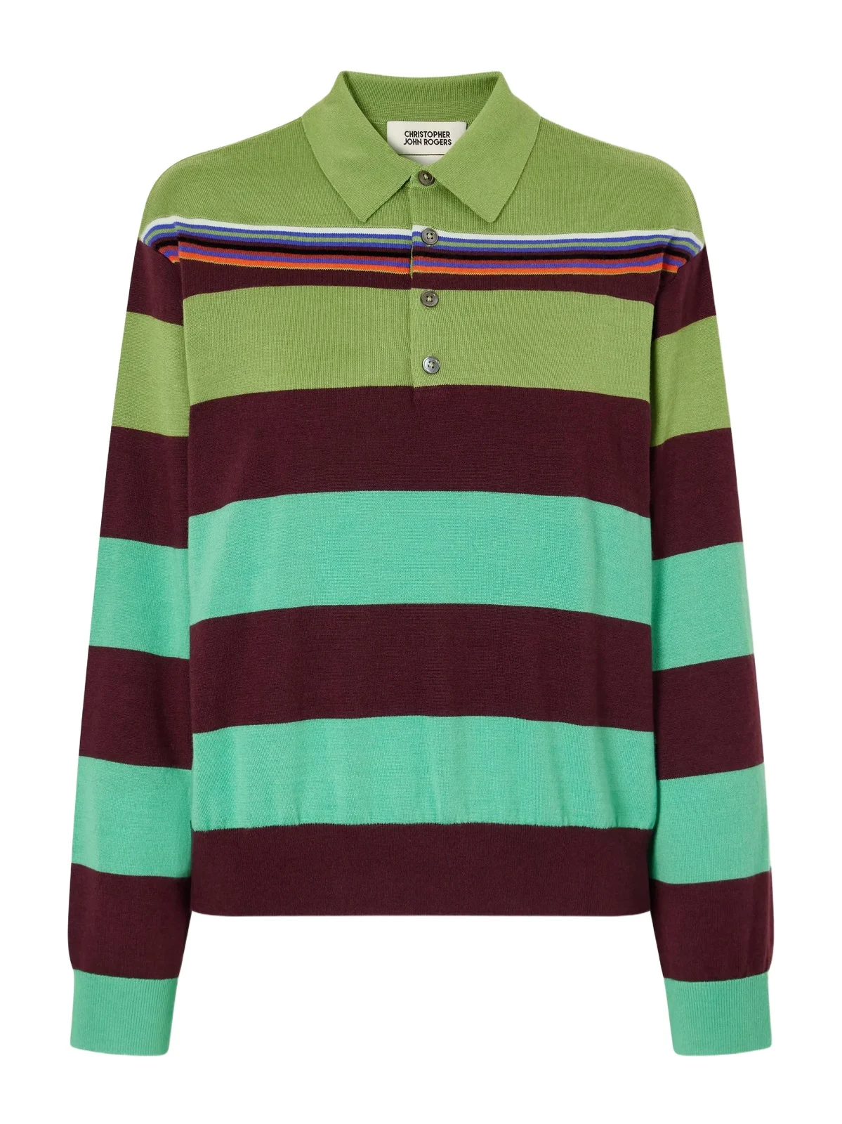 Christopher John Rogers Striped Wool And Silk Blend Polo Shirt