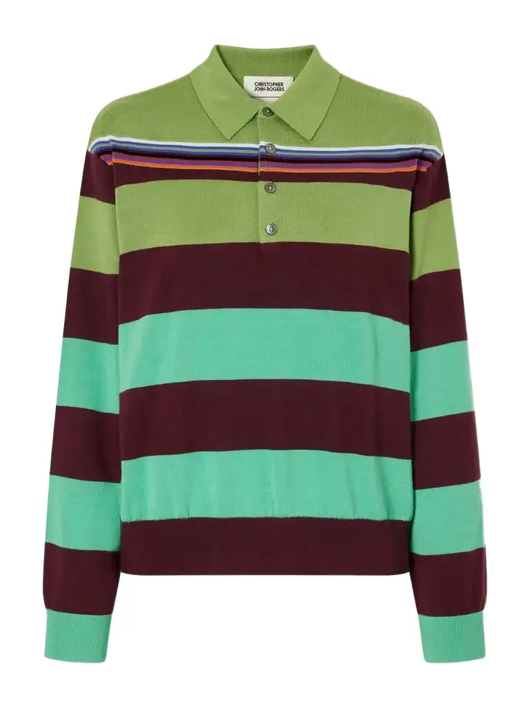 Striped Wool And Silk Blend Polo Shirt