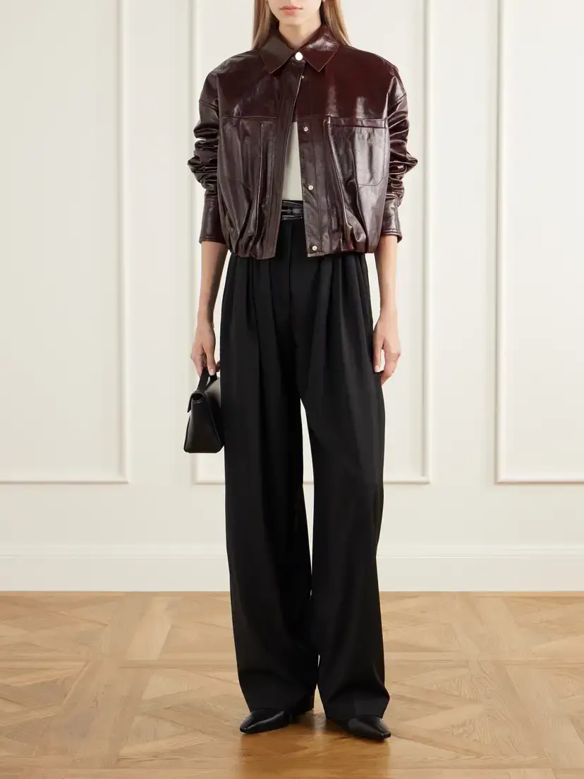 Sportmax Liuti Cropped Gathered Leather Biker Jacket | Thumbnail 2 Sportmax Liuti Cropped Gathered Leather Biker Jacket | Thumbnail 2