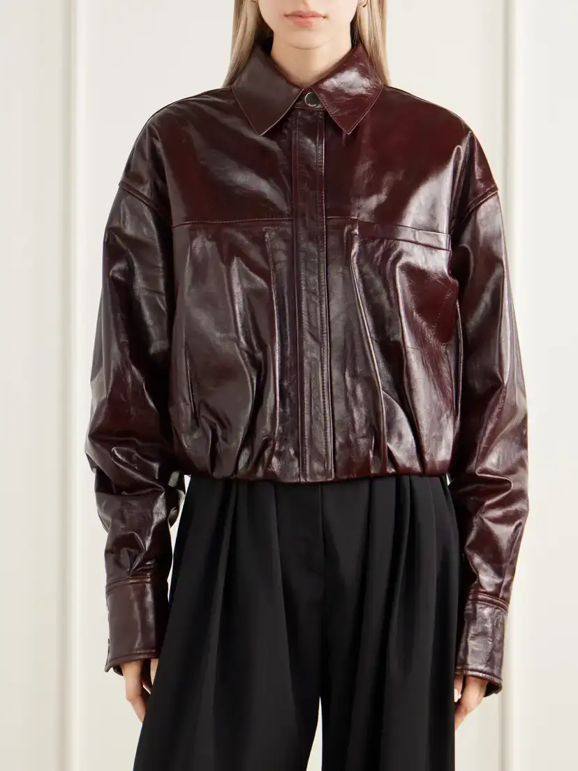 Sportmax Liuti Cropped Gathered Leather Biker Jacket | Thumbnail 3 Sportmax Liuti Cropped Gathered Leather Biker Jacket | Thumbnail 3