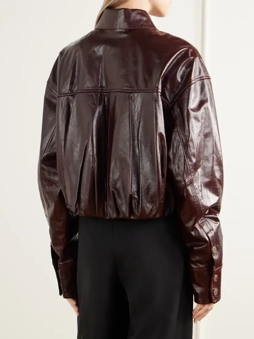 Sportmax Liuti Cropped Gathered Leather Biker Jacket | Thumbnail 4 Sportmax Liuti Cropped Gathered Leather Biker Jacket | Thumbnail 4
