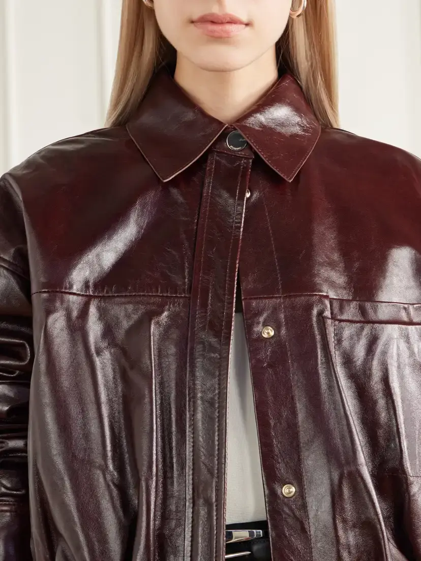Sportmax Liuti Cropped Gathered Leather Biker Jacket | Thumbnail 5 Sportmax Liuti Cropped Gathered Leather Biker Jacket | Thumbnail 5