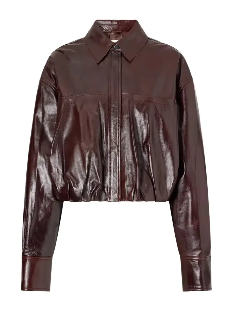 Liuti Cropped Gathered Leather Biker Jacket Liuti Cropped Gathered Leather Biker Jacket