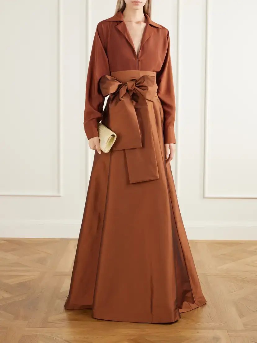 BERNADETTE Beatrice Belted Satin And Taffeta Gown - Brown | Thumbnail 2 BERNADETTE Beatrice Belted Satin And Taffeta Gown - Brown | Thumbnail 2