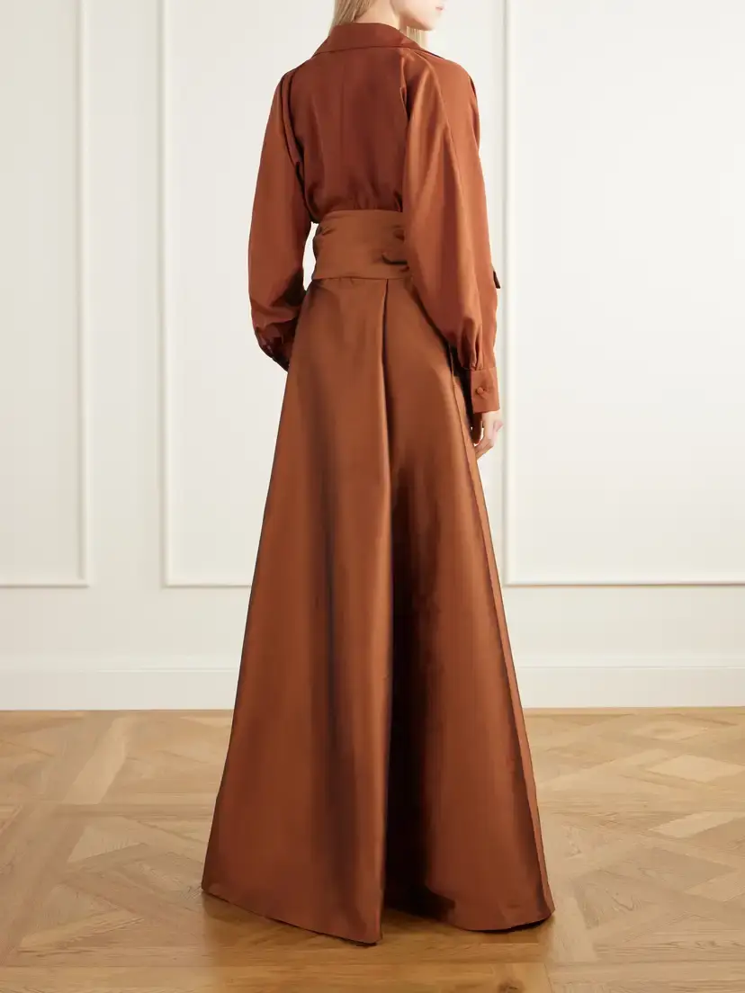 BERNADETTE Beatrice Belted Satin And Taffeta Gown - Brown | Thumbnail 3 BERNADETTE Beatrice Belted Satin And Taffeta Gown - Brown | Thumbnail 3
