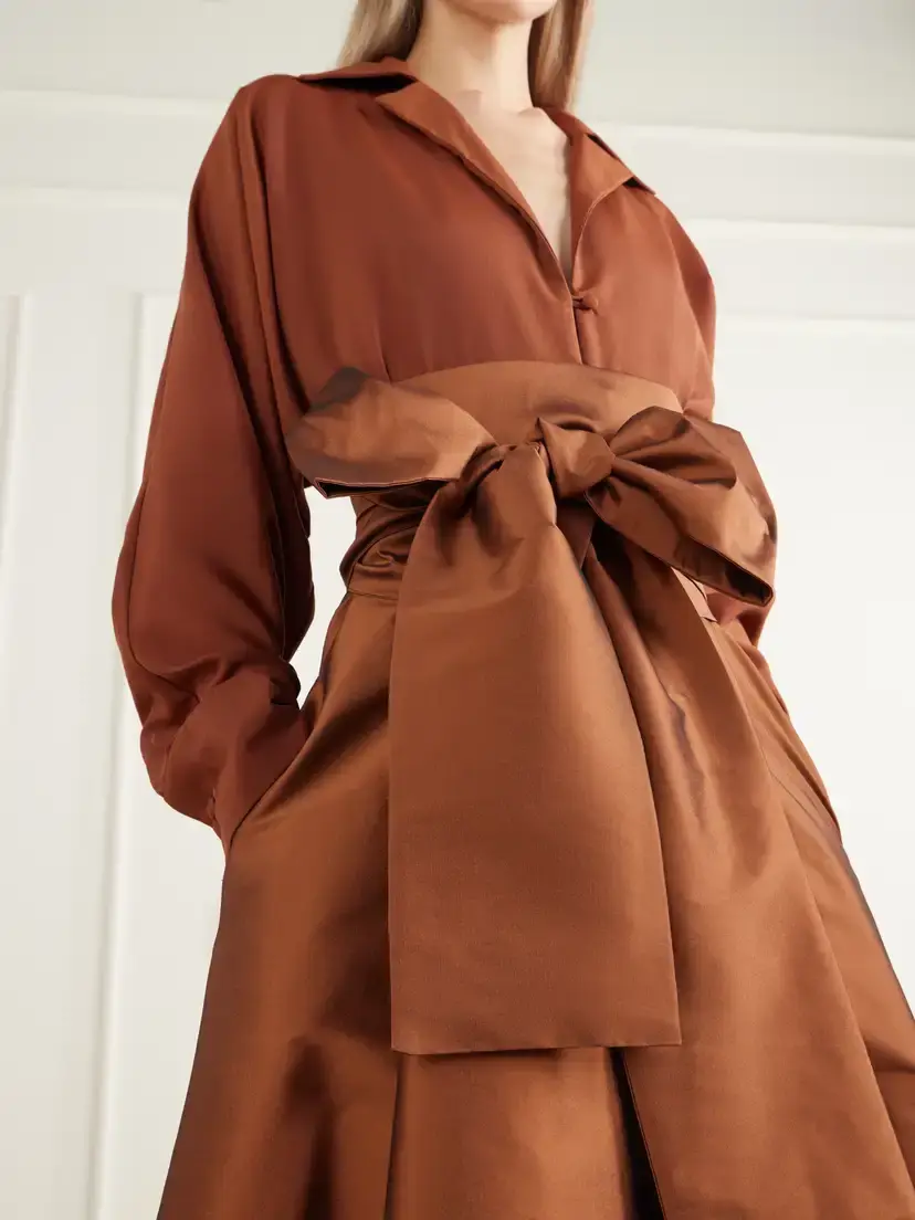 BERNADETTE Beatrice Belted Satin And Taffeta Gown - Brown | Thumbnail 4 BERNADETTE Beatrice Belted Satin And Taffeta Gown - Brown | Thumbnail 4