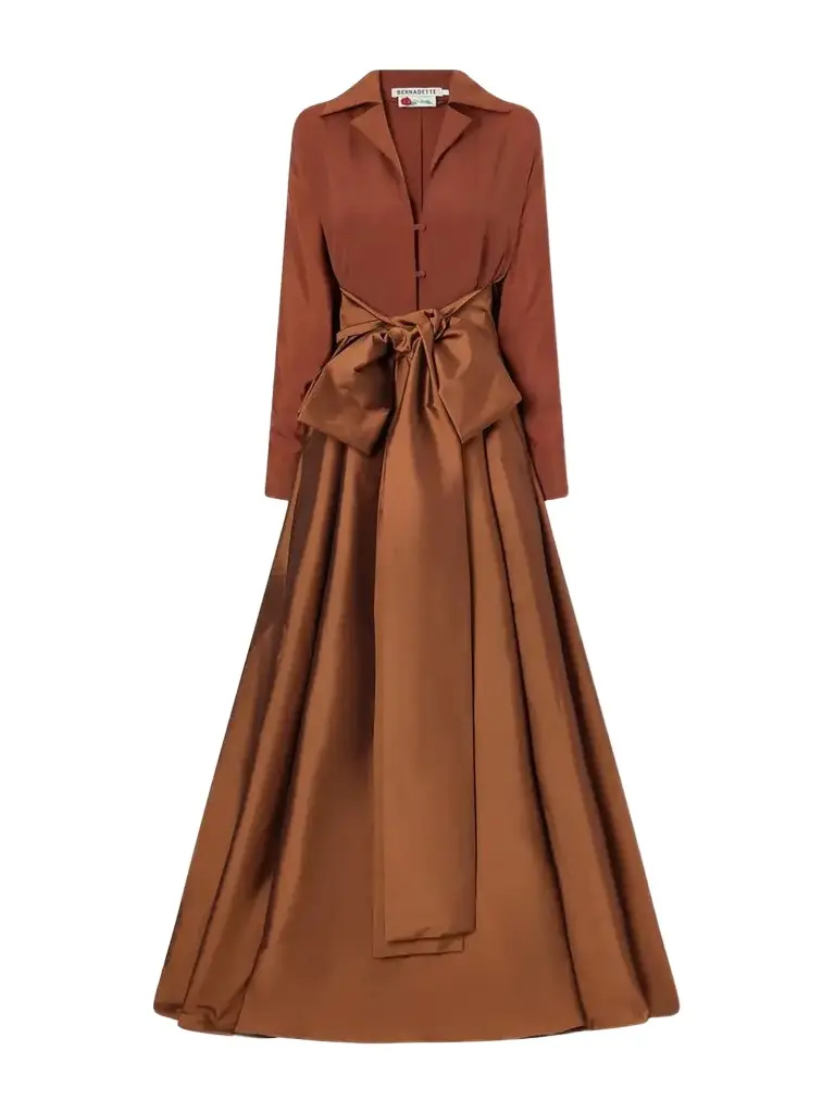 BERNADETTE Beatrice Belted Satin And Taffeta Gown - Brown