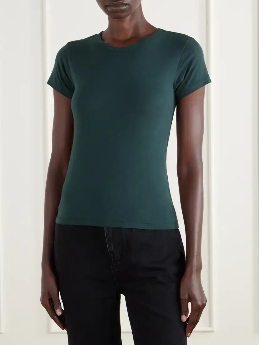 ÉTERNE Short Sleeve Baby Tee Cotton And Modal-blend Jersey T-shirt | Thumbnail 3 ÉTERNE Short Sleeve Baby Tee Cotton And Modal-blend Jersey T-shirt | Thumbnail 3