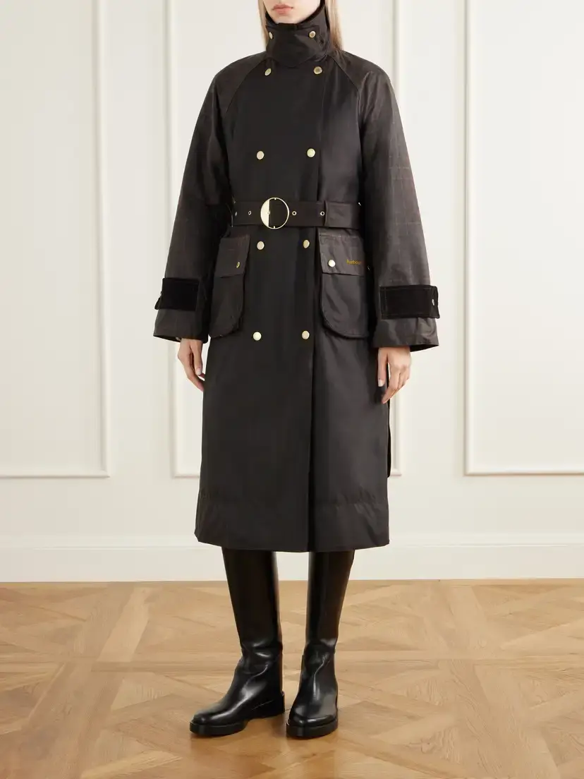 Barbour Elva Double-breasted Belted Corduroy-trimmed Waxed Cotton-canvas Coat | Thumbnail 3 Barbour Elva Double-breasted Belted Corduroy-trimmed Waxed Cotton-canvas Coat | Thumbnail 3