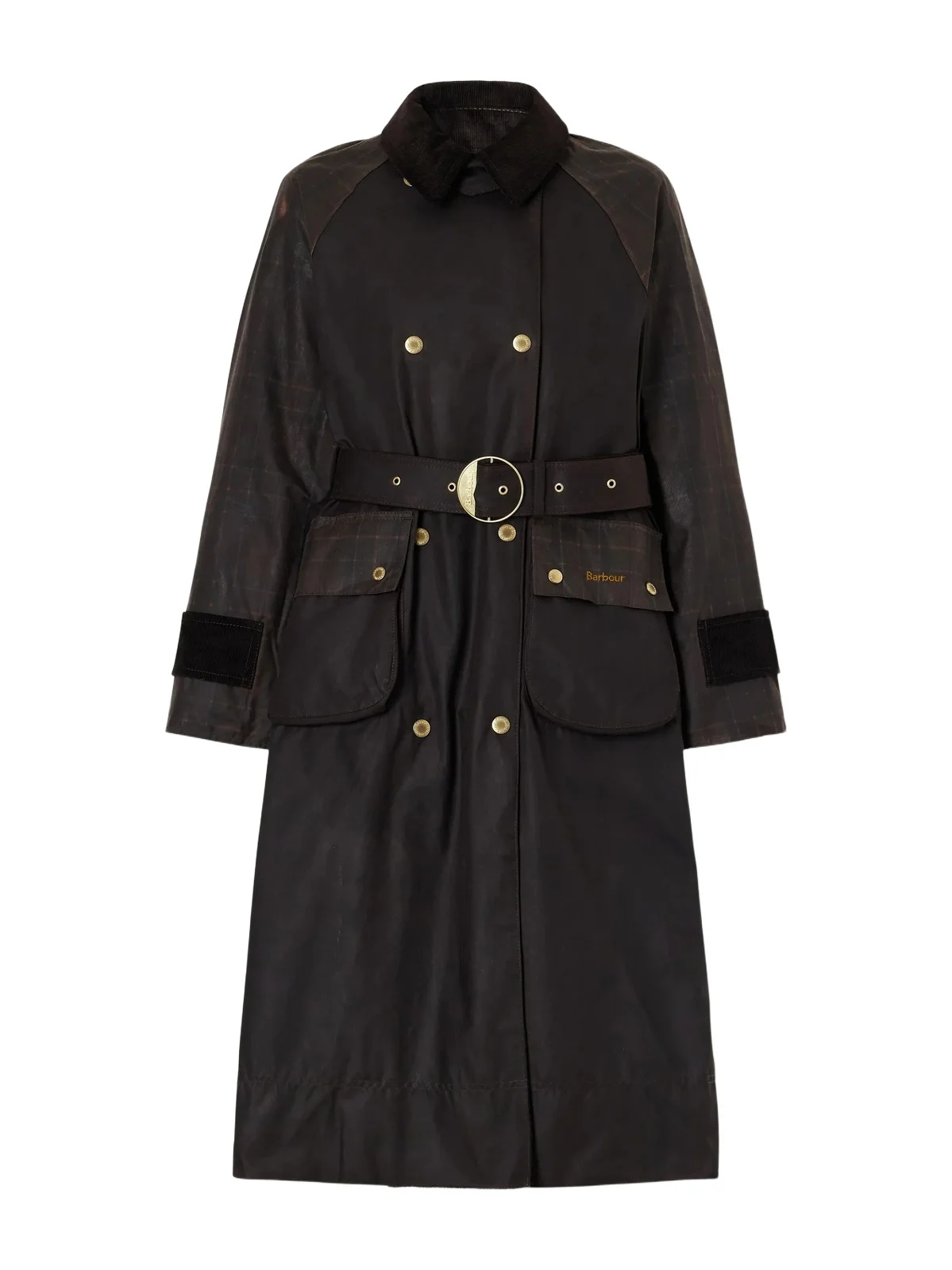 Barbour Elva Double-breasted Belted Corduroy-trimmed Waxed Cotton-canvas Coat