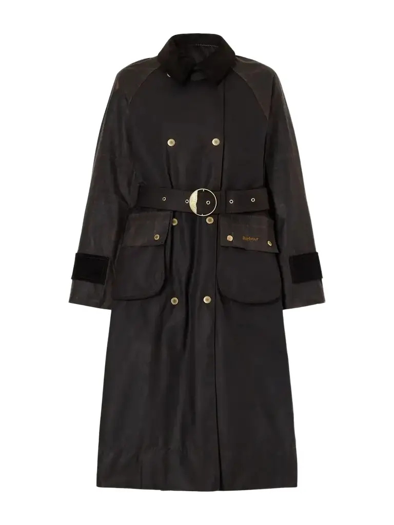 Barbour Elva Double-breasted Belted Corduroy-trimmed Waxed Cotton-canvas Coat