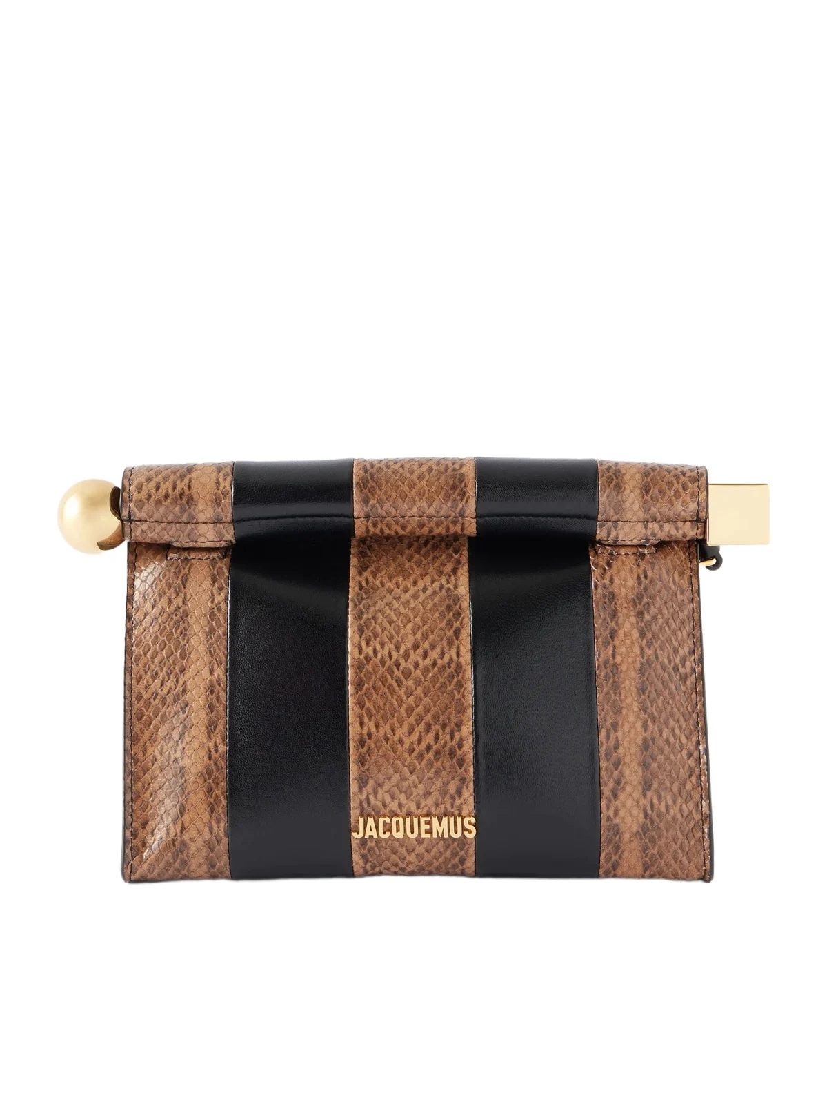 Le Sac Ronde Carré Two-tone Paneled Snake-effect And Leather Clutch - Multi Le Sac Ronde Carré Two-tone Paneled Snake-effect And Leather Clutch - Multi