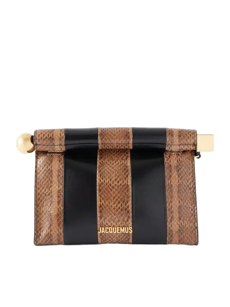 Le Sac Ronde Carré Two-tone Paneled Snake-effect And Leather Clutch - Multi Le Sac Ronde Carré Two-tone Paneled Snake-effect And Leather Clutch - Multi