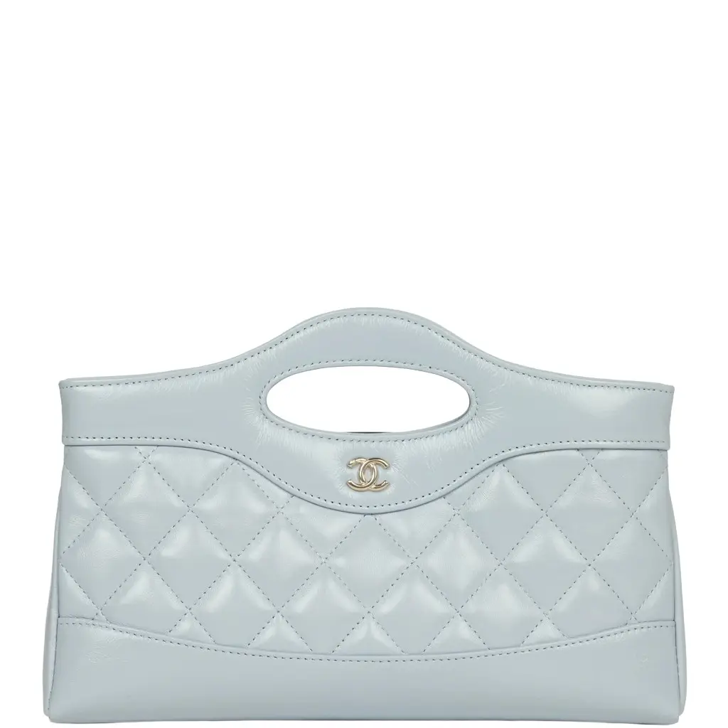 Chanel 31 Clutch with Chain Light Blue Shiny Lambskin Light Gold Hardware Chanel 31 Clutch with Chain Light Blue Shiny Lambskin Light Gold Hardware