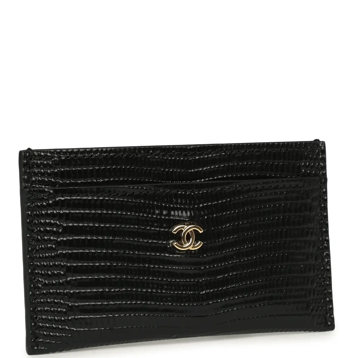 Chanel Chanel CC Card Holder Wallet Black Lizard Embossed Calfskin Gold Hardware | Thumbnail 2
