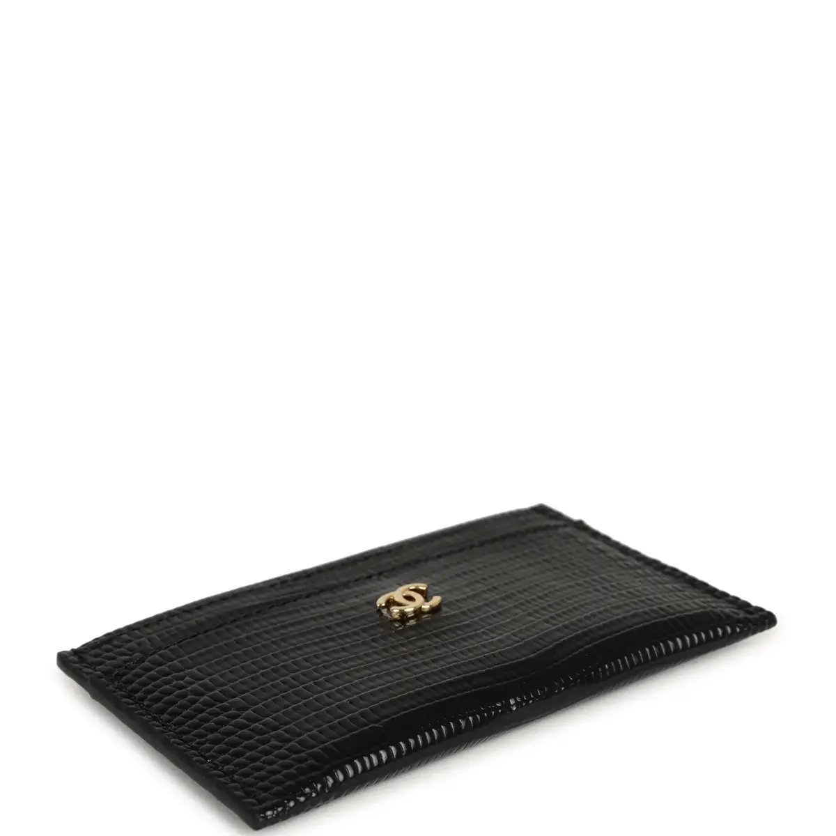Chanel Chanel CC Card Holder Wallet Black Lizard Embossed Calfskin Gold Hardware | Thumbnail 3