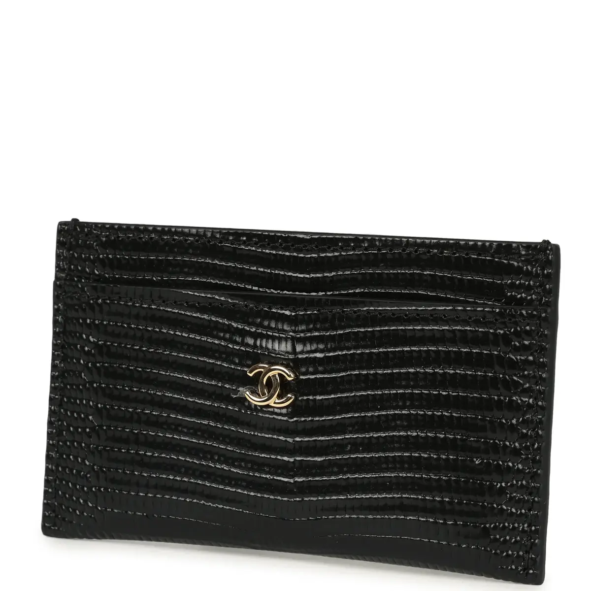 Chanel Chanel CC Card Holder Wallet Black Lizard Embossed Calfskin Gold Hardware | Thumbnail 6