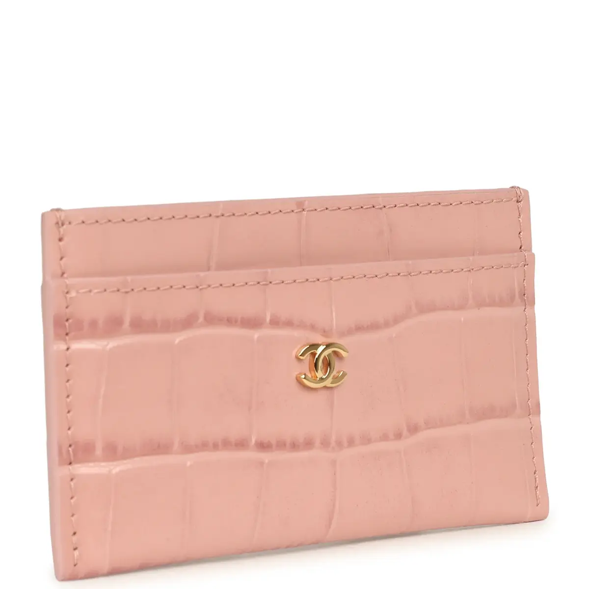 Chanel Chanel CC Card Holder Wallet Pink Croc Embossed Calfskin Gold Hardware | Thumbnail 2