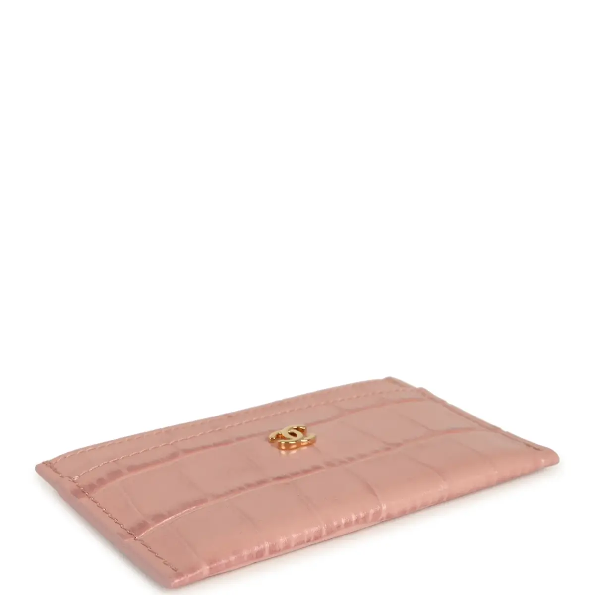 Chanel Chanel CC Card Holder Wallet Pink Croc Embossed Calfskin Gold Hardware | Thumbnail 3