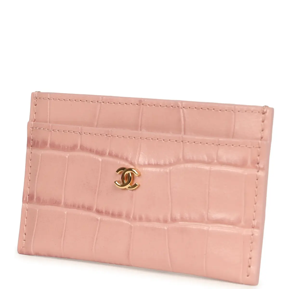 Chanel Chanel CC Card Holder Wallet Pink Croc Embossed Calfskin Gold Hardware | Thumbnail 6