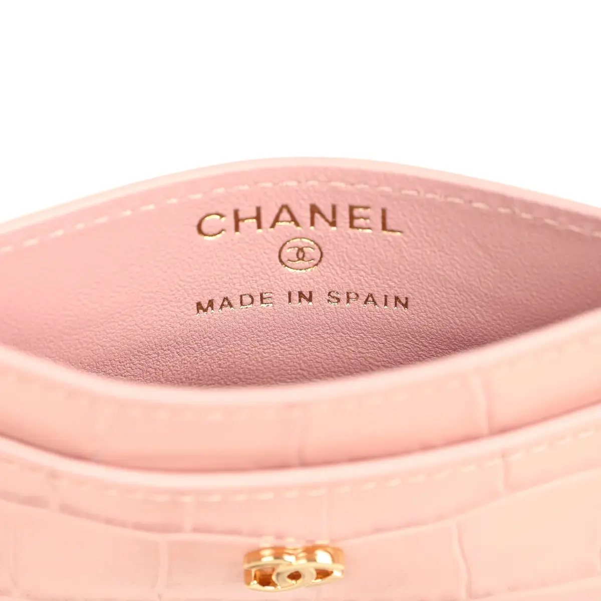 Chanel Chanel CC Card Holder Wallet Pink Croc Embossed Calfskin Gold Hardware | Thumbnail 7