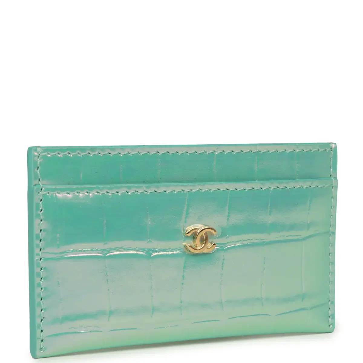 Chanel Chanel CC Card Holder Wallet Turquoise Iridescent Croc Embossed Calfskin Gold Hardware | Thumbnail 2