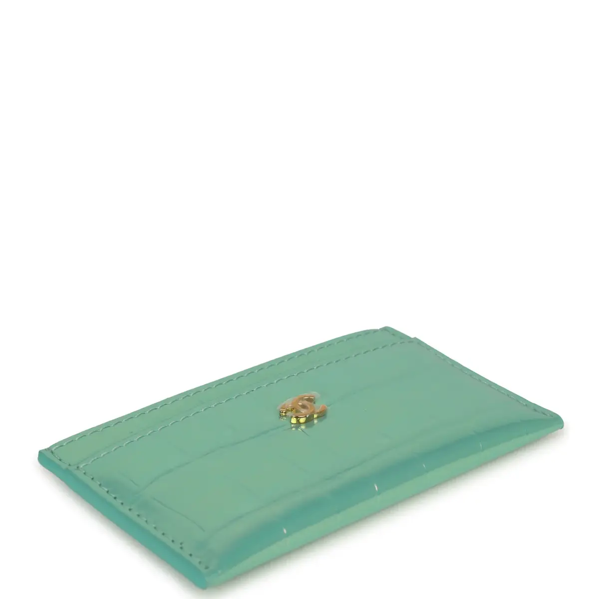 Chanel Chanel CC Card Holder Wallet Turquoise Iridescent Croc Embossed Calfskin Gold Hardware | Thumbnail 3