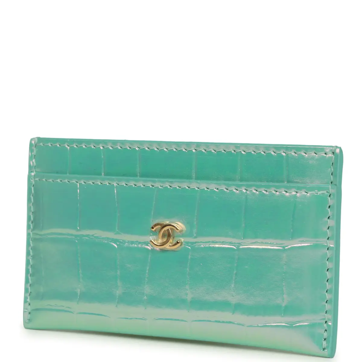 Chanel Chanel CC Card Holder Wallet Turquoise Iridescent Croc Embossed Calfskin Gold Hardware | Thumbnail 6