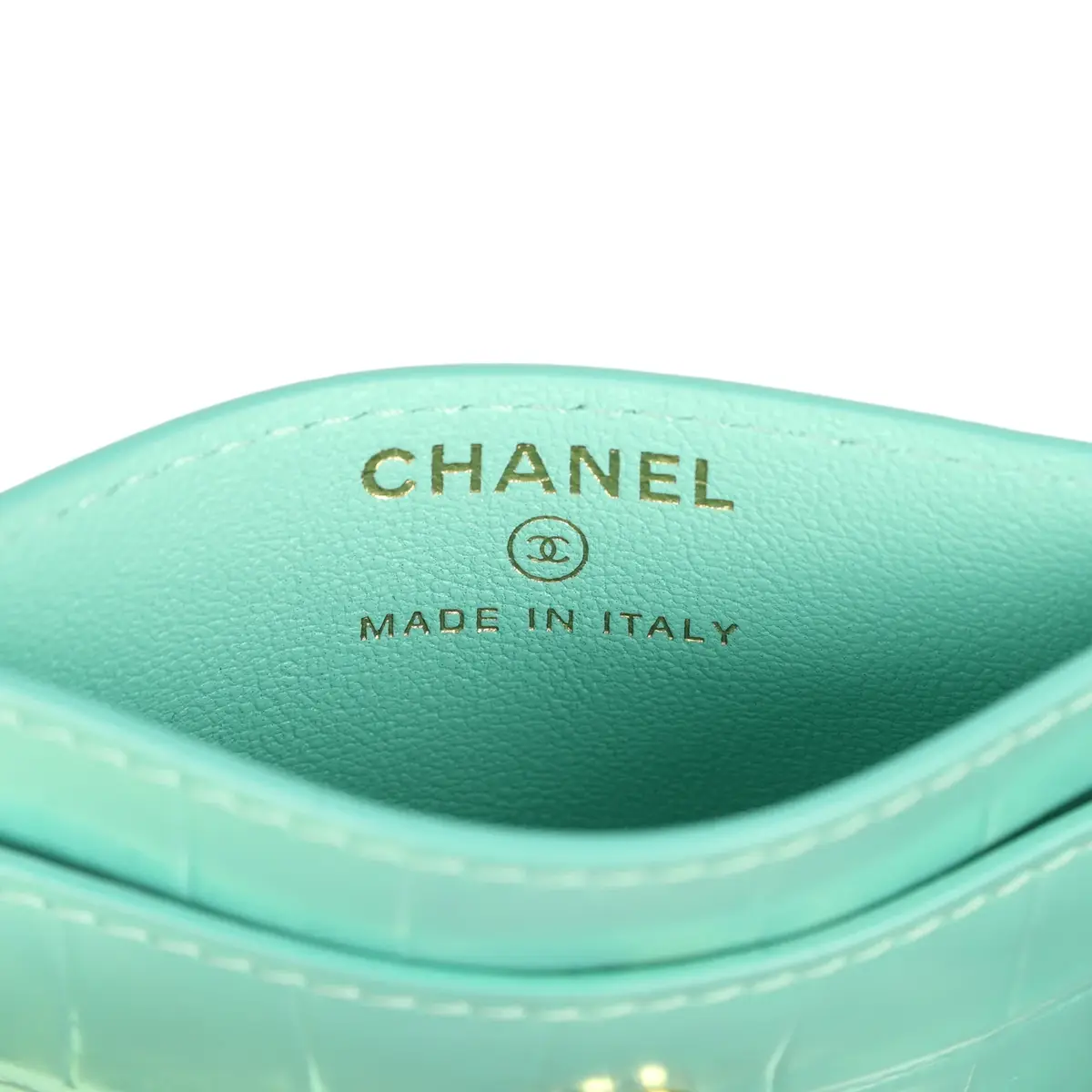 Chanel Chanel CC Card Holder Wallet Turquoise Iridescent Croc Embossed Calfskin Gold Hardware | Thumbnail 8
