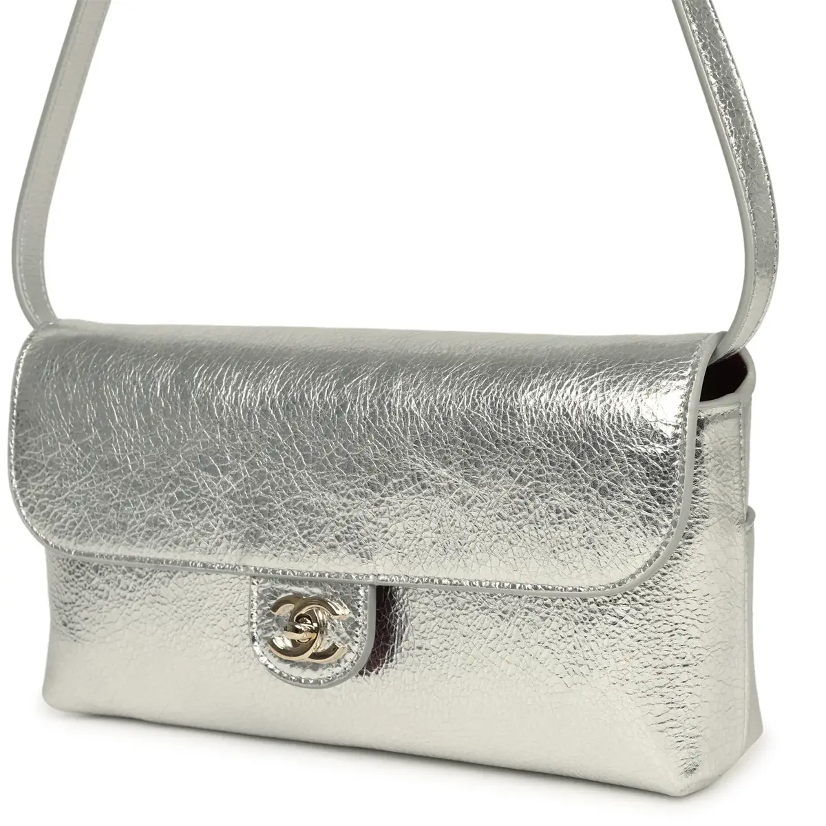 Chanel Chanel Clutch Bag with Leather Strap Silver Metallic Calfskin Gold Hardware | Thumbnail 5 Chanel Chanel Clutch Bag with Leather Strap Silver Metallic Calfskin Gold Hardware | Thumbnail 5