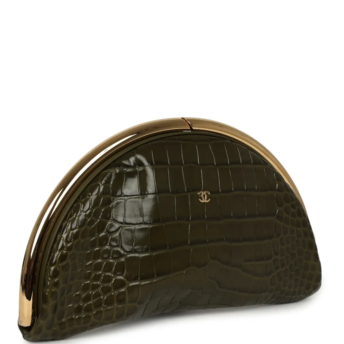 Chanel Chanel Half Moon Clutch Bag Khaki Croc Embossed Calfskin Gold Hardware | Thumbnail 2 Chanel Chanel Half Moon Clutch Bag Khaki Croc Embossed Calfskin Gold Hardware | Thumbnail 2