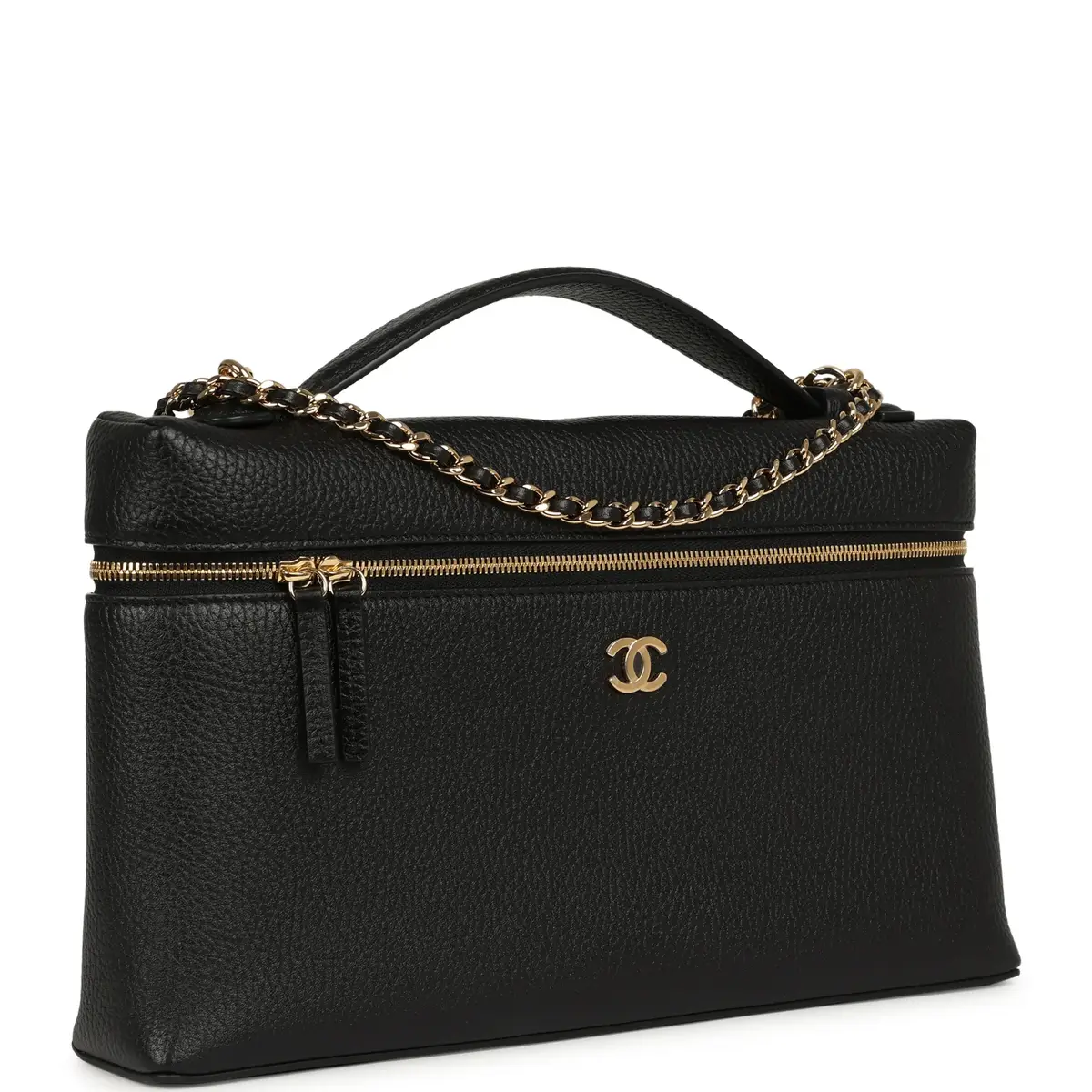 Chanel Chanel Large "Supple" Trapeze Top Handle Long Vanity Case with Chain Black Grained Calfskin Gold Hardware | Thumbnail 2 Chanel Chanel Large "Supple" Trapeze Top Handle Long Vanity Case with Chain Black Grained Calfskin Gold Hardware | Thumbnail 2