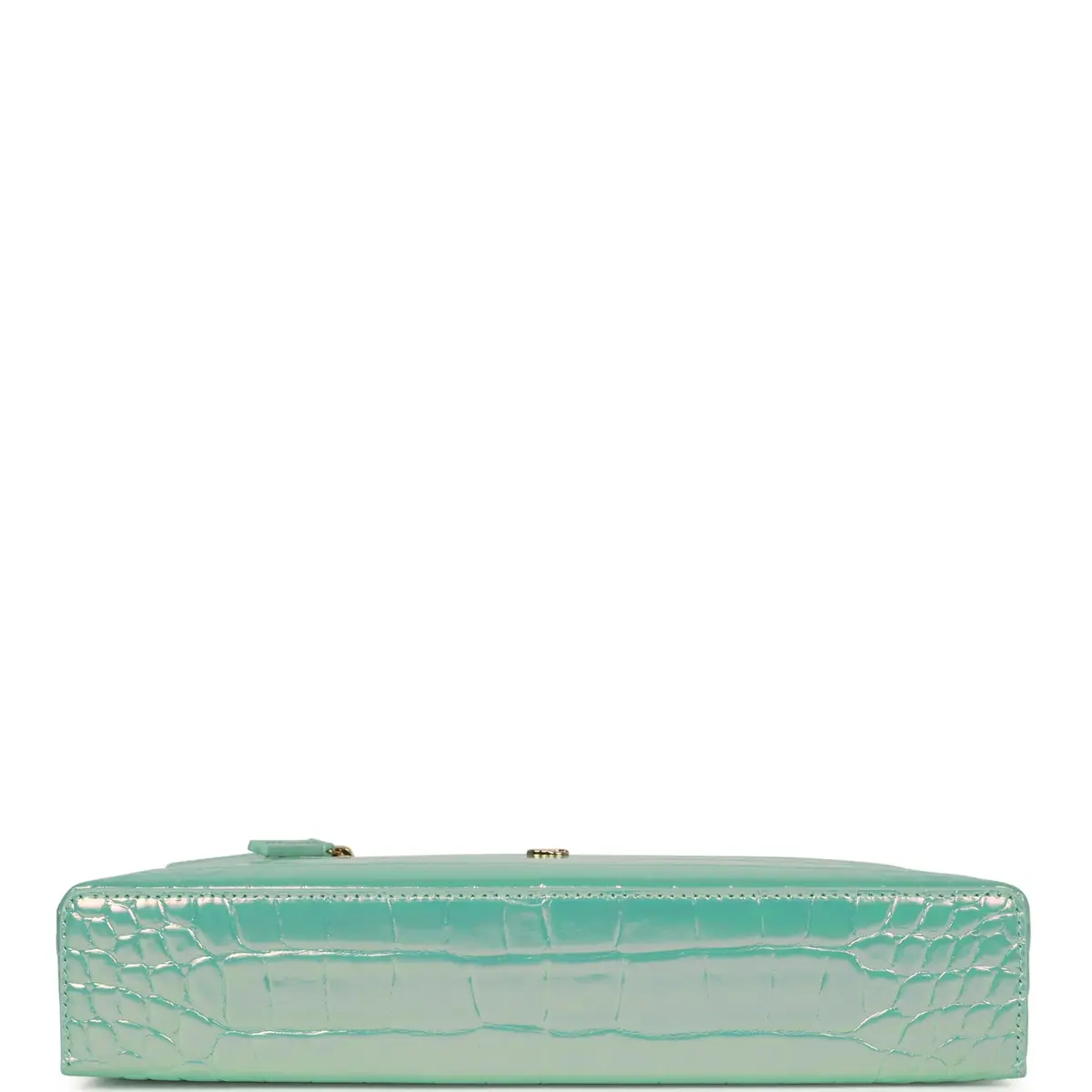 Chanel Chanel Large East West Top Handle Long Vanity Case with Chain Turquoise Iridescent Embossed Croc Calfskin Gold Hardware | Thumbnail 6 Chanel Chanel Large East West Top Handle Long Vanity Case with Chain Turquoise Iridescent Embossed Croc Calfskin Gold Hardware | Thumbnail 6