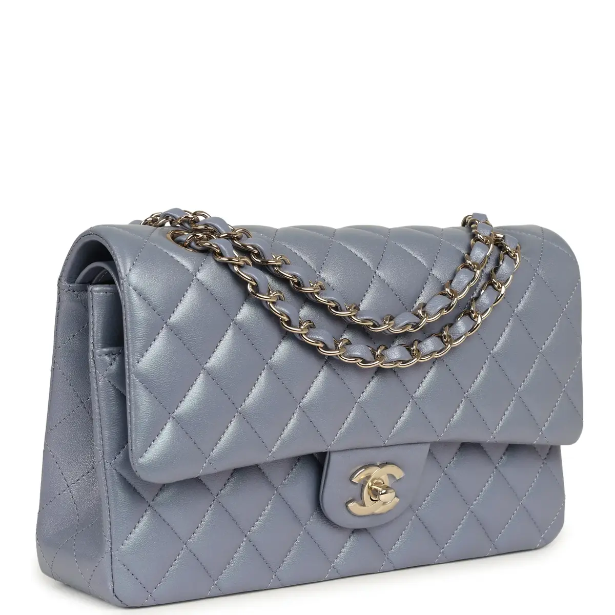 Chanel Chanel Medium Classic Double Flap Bag Purple Iridescent Lambskin Light Gold Hardware | Thumbnail 2
