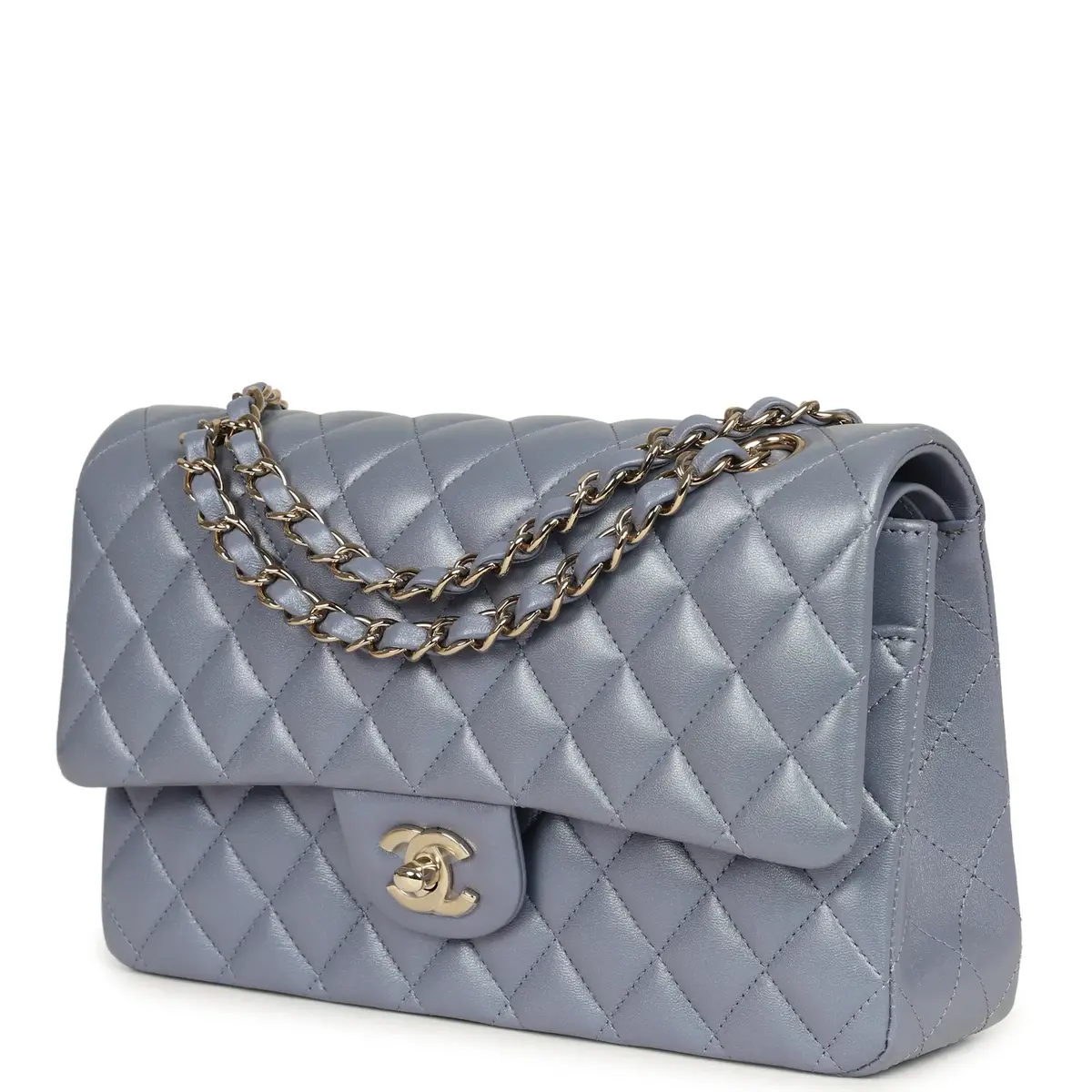 Chanel Chanel Medium Classic Double Flap Bag Purple Iridescent Lambskin Light Gold Hardware | Thumbnail 5