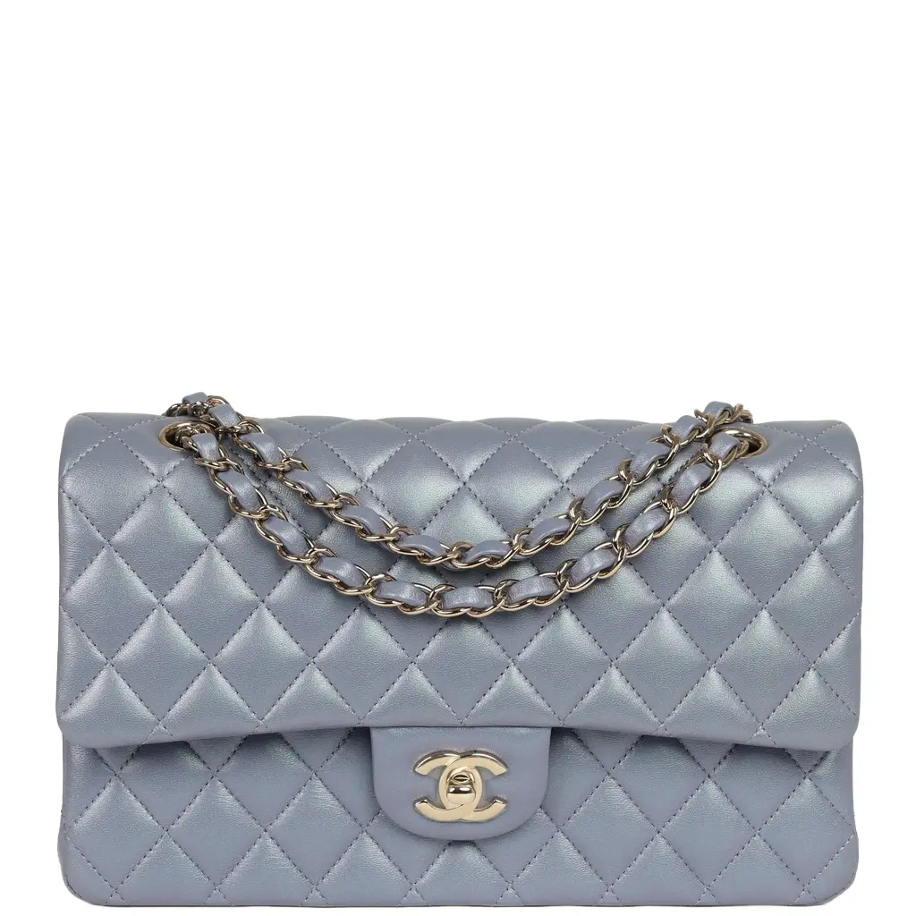 Chanel Chanel Medium Classic Double Flap Bag Purple Iridescent Lambskin Light Gold Hardware