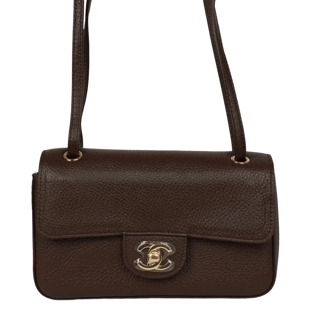Chanel Chanel Mini "Souplissimo" Flap Bag Dark Brown Grained Calfskin Gold Hardware