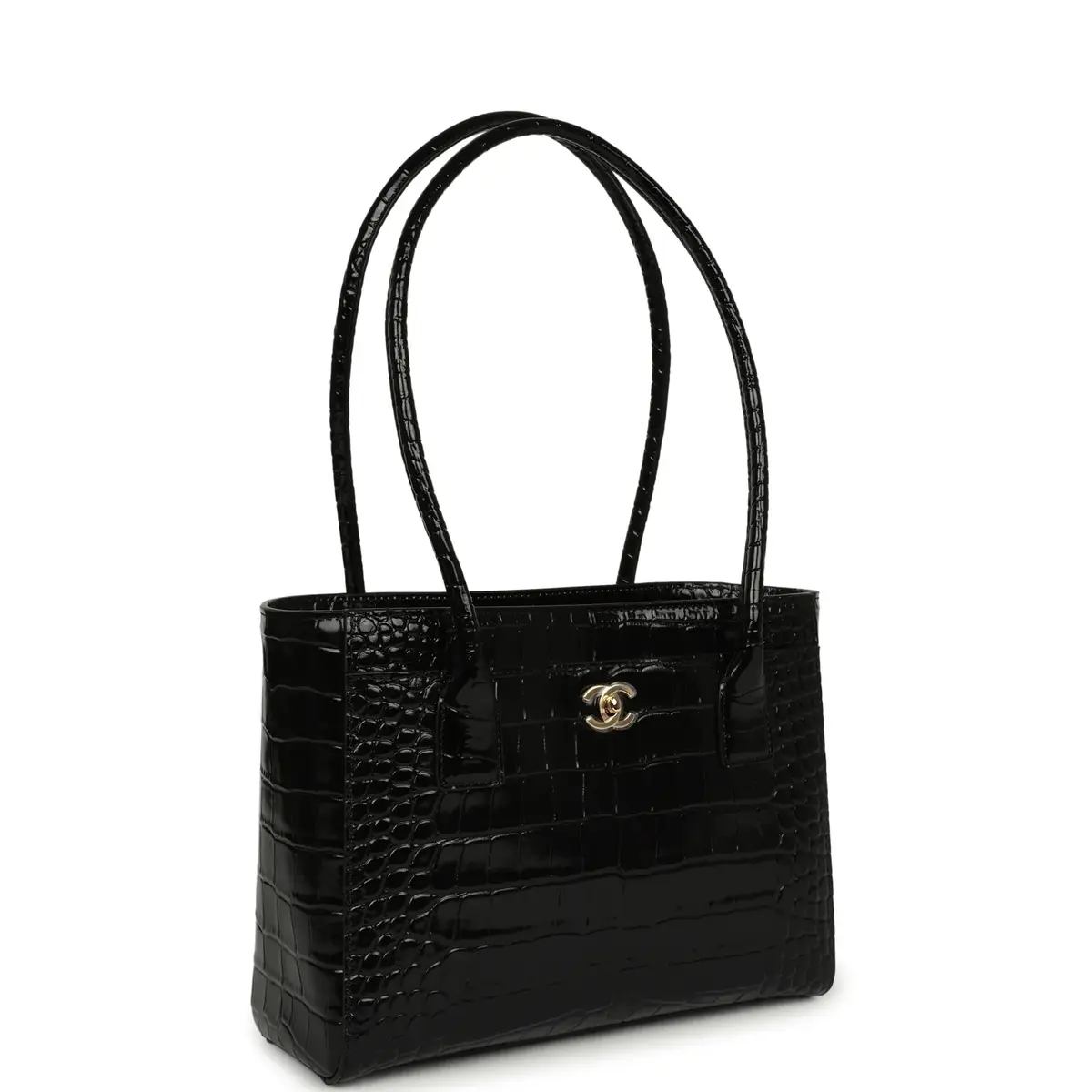 Chanel Chanel Mini Cerf Shopping Bag Black Croc Embossed Calfskin Gold Hardware | Thumbnail 2